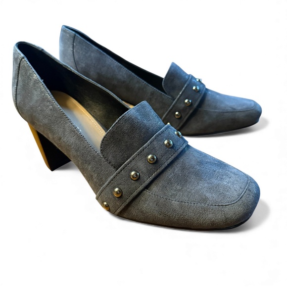 Donald Pliner Peggi Navy Iridescent Studded Loafer Pumps Women’s 10 | 2.75” Heel - Picture 1 of 14